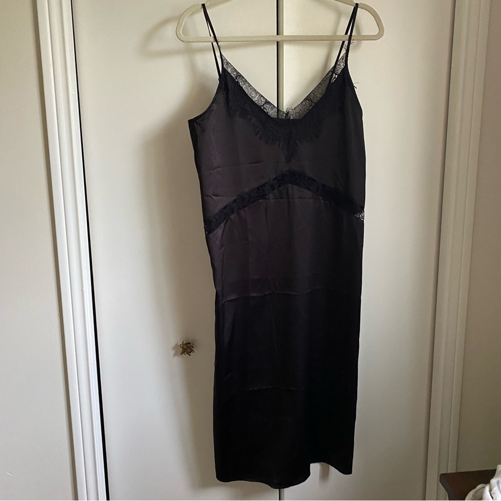 Brunette The Label Black Lace Chemise Romantic Silk Slip Dress Cutout Feminine S